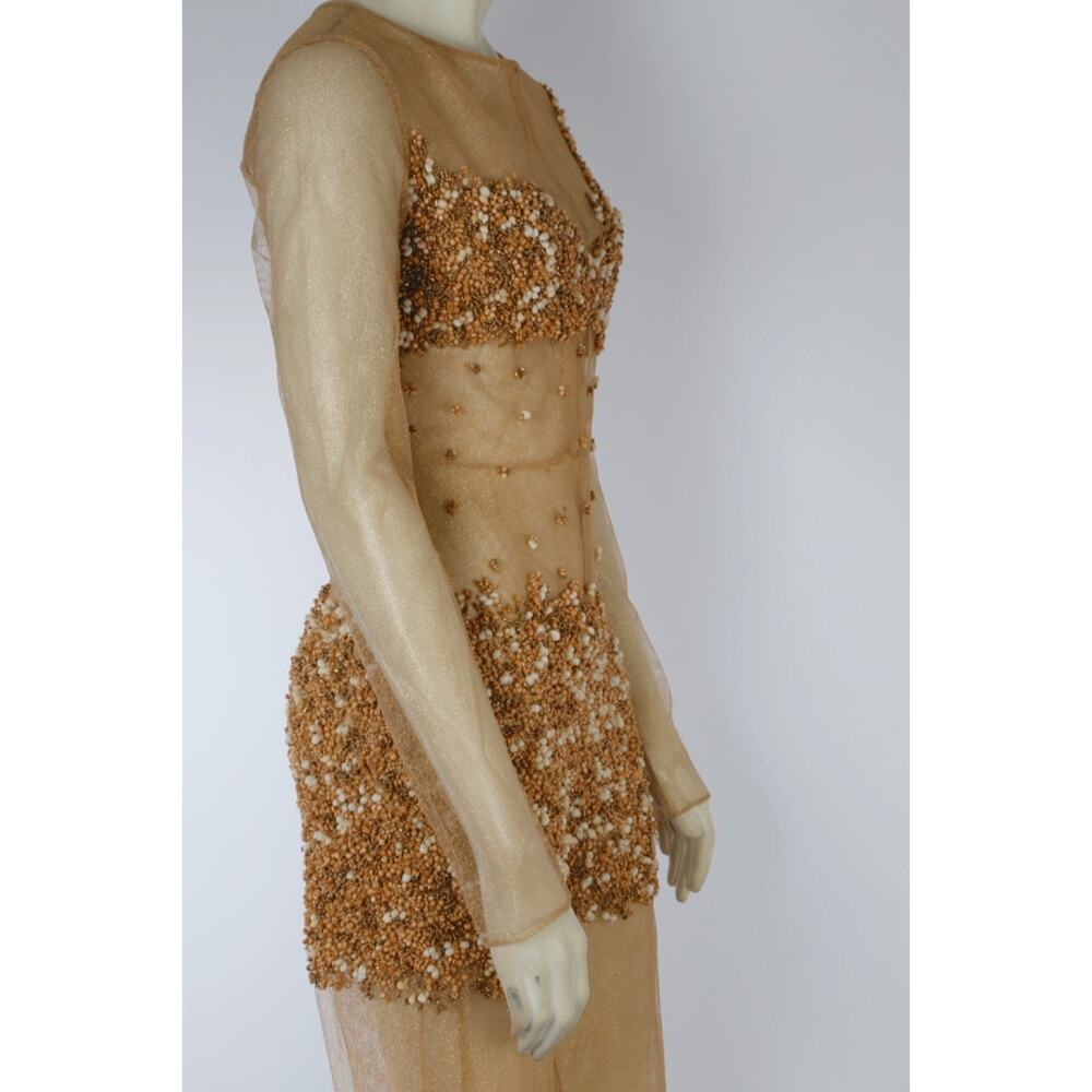 VTG One of a Kind Couture Jumpsuit Sheer Metallic Gold Beaded Wide Leg Designer - Picture 6 of 16